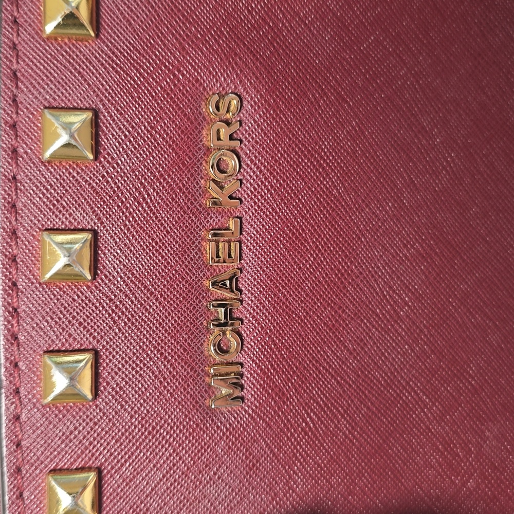 Michael Kors Burgundy Medium Selma Studded Saffiano Satchel - Picture 6 of 14
